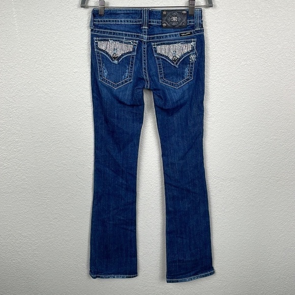 Miss Me Boot Cut Jeans Jeweled Rhinestone Bling Low Rise Y2K Sz 27 - Picture 1 of 14